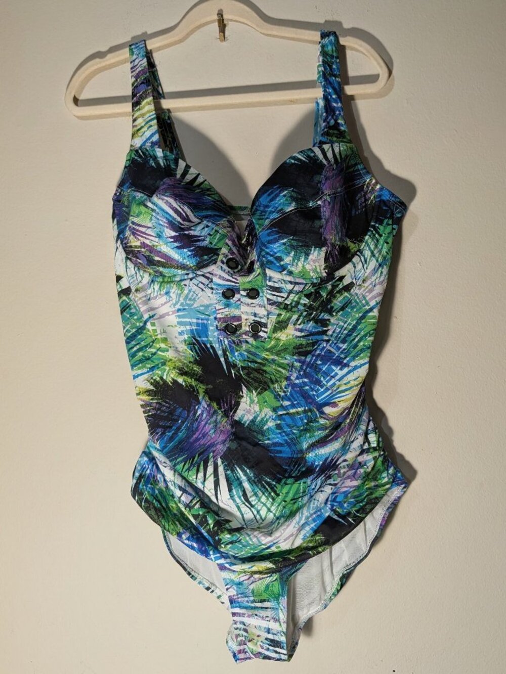 Torrid Tropical Print One Piece Swimsuit Green Blue Purple Size 2